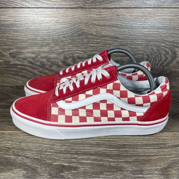 Vans Men's Size 9 Old Skool Red Primary Check Suede Canvas Sneakers Skate Shoes - Picture 3 of 8